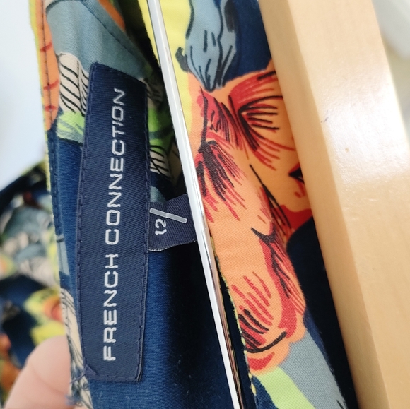 French Connection Yellow & Green Floral Leaf Print Mini Strapless Dress Size 12 - Picture 7 of 7